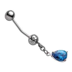   in White Steel with Azure Cubic Zirconia, form Drop, weight 1.5 grams