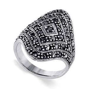  Sterling Silver 26 x 30mm Diamond cut Marcasite Polished 