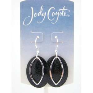  Jody Coyote Tuxedo Black and Silver Oval Earrings Jewelry