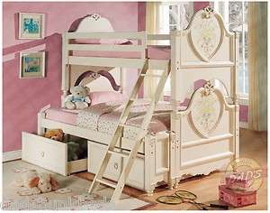 PRINCESS TWIN OVER FULL BUNK BED   CREAM FINISH  