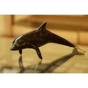  Small Bronze Dolphin Desk Accent Sculpture