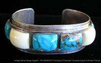 Vintage Signed Native American Sterling Silver Cuff Bracelet Turquoise 