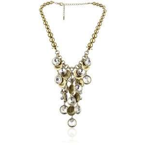  Leslie Danzis Antique Gold Tone Crystal Coin Necklace 