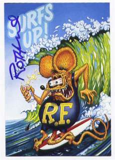   SIGNED Ed Big Daddy Roth RAT FINK TRADING CARD Autographed SURFS UP