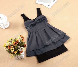 1x Style Fashion Falbala Fake 2 Pieces Vest Skirt Dress  