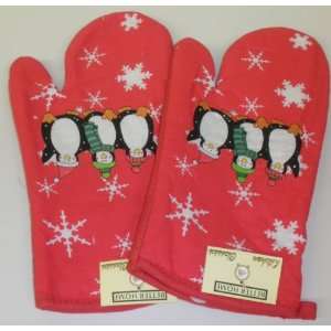  SET OF 2 PENQUIN SNOWMAN RED CHRISTMAS OVEN MITTS