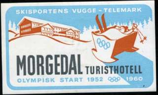 Turist Hotel ~MORGEDAL NORWAY~ Olympics Luggage Label  