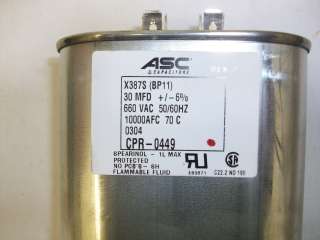 ASC CAPACITOR X387S 30mfd 660 VAC CPR 0449  