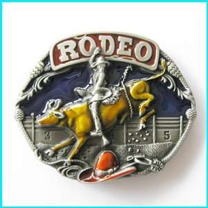   Western Style Multi Color Enamel Bull Rider Rodeo Belt Buckle WT 085