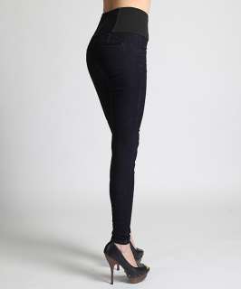 MOGAN HOT Zip Front HIGH WAISTED Stretch Band SKINNY JEANS Dark Rinsed 