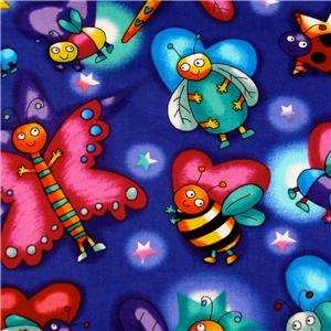 Timeless Treasures Blue Cotton Fabric Bugs 18 X 20  