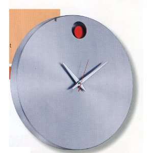  Brushed Aluminum Wall Clock with Red Pendulum