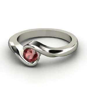    Embrace Ring, Round Red Garnet 14K White Gold Ring Jewelry