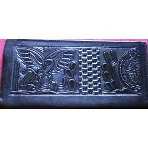   Black Leather Wallet Mexico Aztec Bird Cactus Snake 