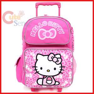   Hello Kitty Large Rolling Backpack School Roller Bag Pink Bows Trolley