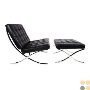  Barcelona Chair and Ottoman in Black Aniline Leather