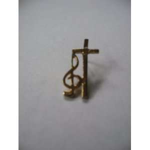  Gold Cross and Treble Clef Pin 