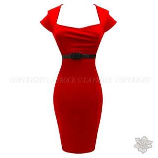 NEW RED MAD MEN WRAP BUST WIGGLE PENCIL DRESS 8   14  