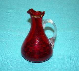 ADORABLE PETITE RUBY RED CRACKLE GLASS STUDIO ART GLASS CREAMER  