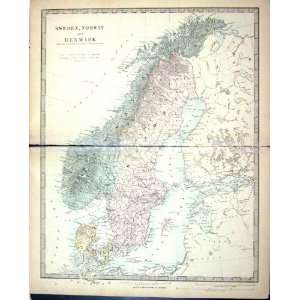   Norway Denmark Baltic Sea Harrow Antique Map 1880