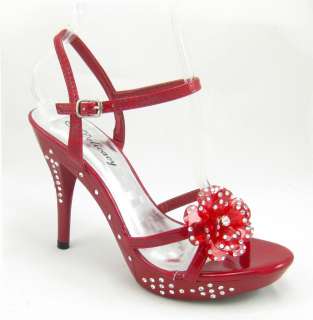 DELICACY Tremendous 2 Womens Red High Heel RHINESTONE Platform Sandals 