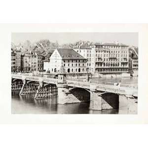 1899 Photogravure Basel Switzerland Cityscape Bridge Architecture 