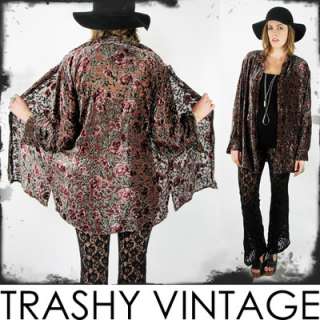   gypsy SHEER floral BURNOUT VELVET draped KIMONO shirt jacket top S/M/L