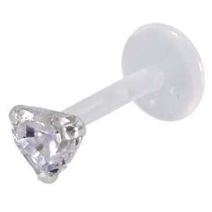  CLEAR SMALL CZ Heart Tragus Earring Stud or Labret Lip 