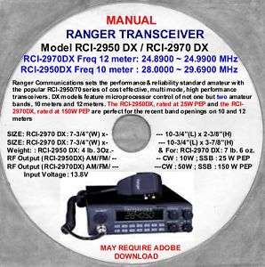 Ranger Transceivers RCI 2950 2970 10&12 Meter, Transceiver Manual Disc 