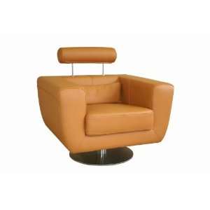    Swivel Action Light Brown Leather Club Chair