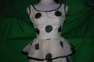 1950 CHIFFON BLACK Polka Dot White Dress Saks 5th Ave  