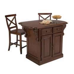Traditions Kitchen Island & Two Bar Stools, Cherry Finish   by Home 