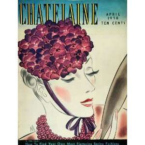 Chatelaine Magazine April Woman Flower Hat Floral Purple Fashion Bead 