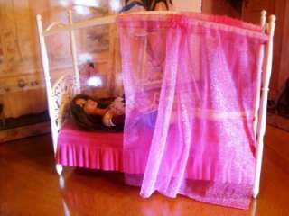   DOLL HOUSE PINK 3 STORY DREAM TOWNHOUSE FURNITURE   CANOPY BED  