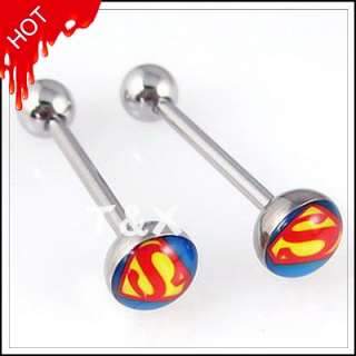 Surgical Steel Tongue Bar PIERCING Superman NEW 002  