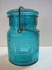 Avon Teal Glass Canning Jar Latch Glass Lid 5 1/2 High  