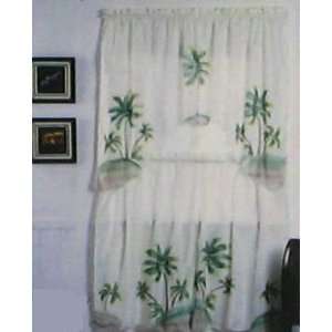  Palm Tree Kitchen Bathroom Curtain Set with Swag Valance 