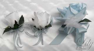 17pcs Wedding Bridal Bouquet Flowers BABY BLUE WHITE Bride Boutonniere 