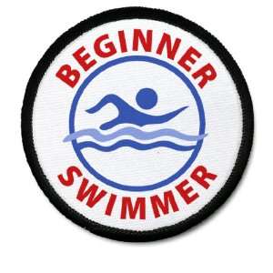 com BEGINNER SWIMMER Pool Safety Alert 3 inch Sew on Black Rim Patch 