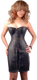 Goth Black Bonded Leather Corset Dress Partywear S 6XL g2732_k
