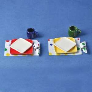   Miniature Colorful Square Place Setting for Two Toys & Games