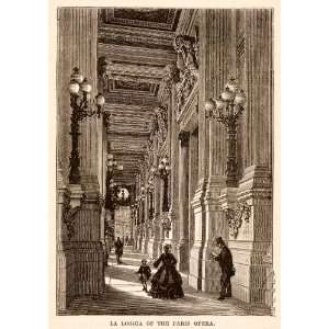  1882 Wood Engraving Palais Charles Garnier Opera Loggia 