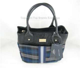 Tommy Hilfiger Blue Gray Black Plaid Handbag Purse Tote Bag Gold 