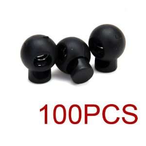   100 x Black Ball Cord Locks Toggles Round Cordlocks