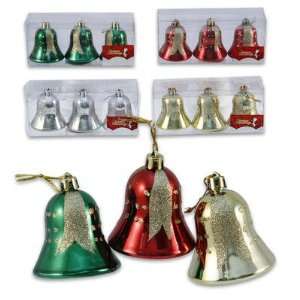  4pk 3pc Glitter Ribbon Bell Ornaments