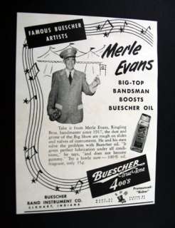 Buescher Merle Evans Ringling Bros bandmaster circus Ad  