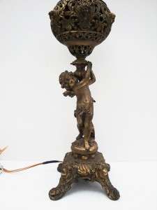 Antique Victorian Figural Lamp Cherub Banquet Oil Lamp Ornate Gone 