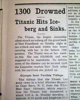 RMS TITANIC SINKING White Star Line 1912 Old Newspaper  