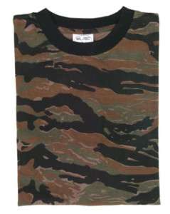 Tiger Stripe Camouflage Military T Shirts Army Camo Top  