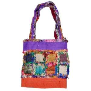 Tibetan Handmade Hemp and Recycled Silk Red and Darkviolet Hip Handbag 
